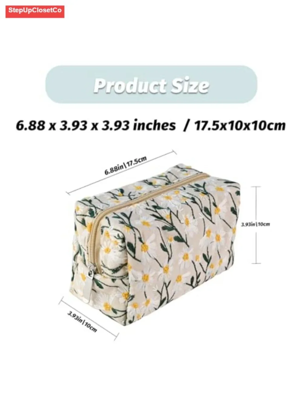 Floral Daisy Cosmetic Bag Large Capacity Toiletry Pouch Zipper Travel Makeup
